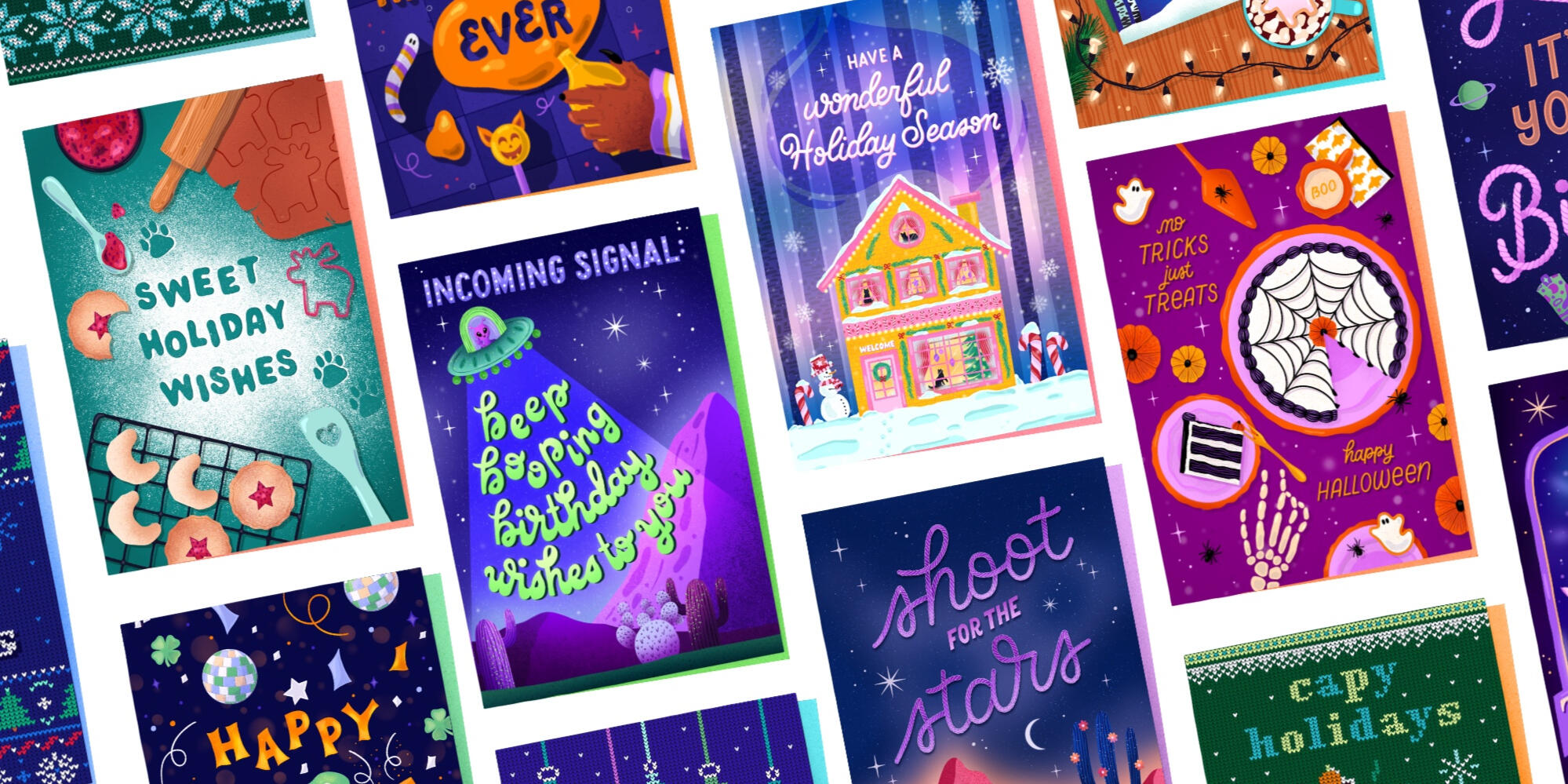 Playful, cozy & vibrant greeting card art by Illustrator and Lettering Artist The Gemmy Raven